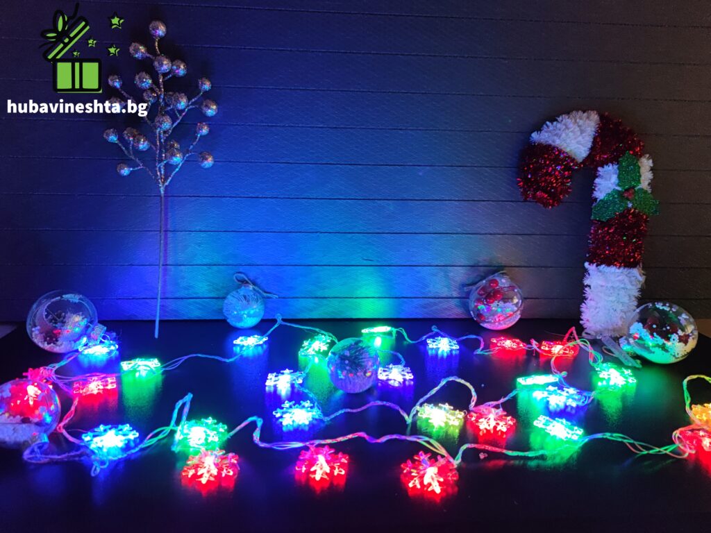 Многоцветни LED коледни лампички- снежинки