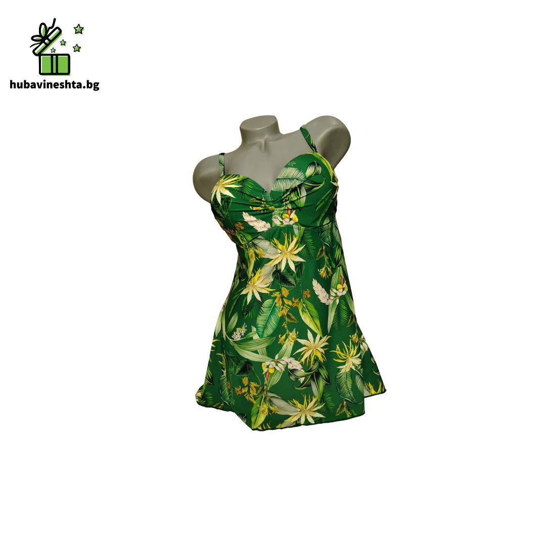 tankini s bikini cvetni 3 ТАНКИНИ С БИКИНИ ПЛЮС РАЗМЕР С ЦВЕТЯ В ЗЕЛЕНО Танкини с бикини плюс размер с цветя в зелено