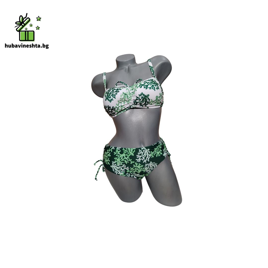 banski damski s bikini 2 БАНСКИ ДВЕ ЧАСТИ С БИКИНИ БЯЛО СЪС ЗЕЛЕНО Бански две части с бикини бяло със зелено