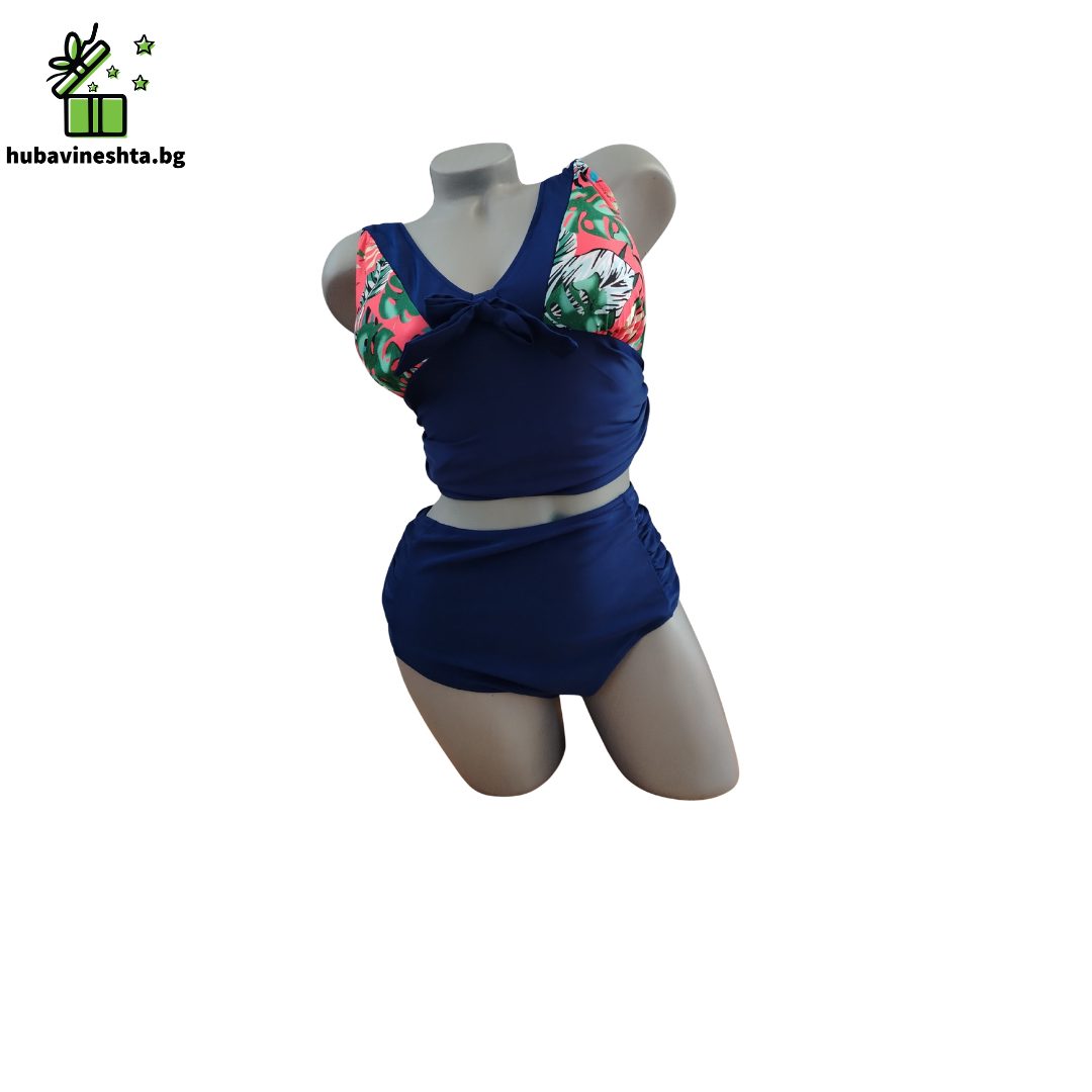 banski tankini maxi razmer sin s rozovi lista 2 ДАМСКИ ТАНКИНИ ГОЛЯМ РАЗМЕР В ТЪМНОСИНЬО Дамски танкини голям размер в тъмносиньо - бикини