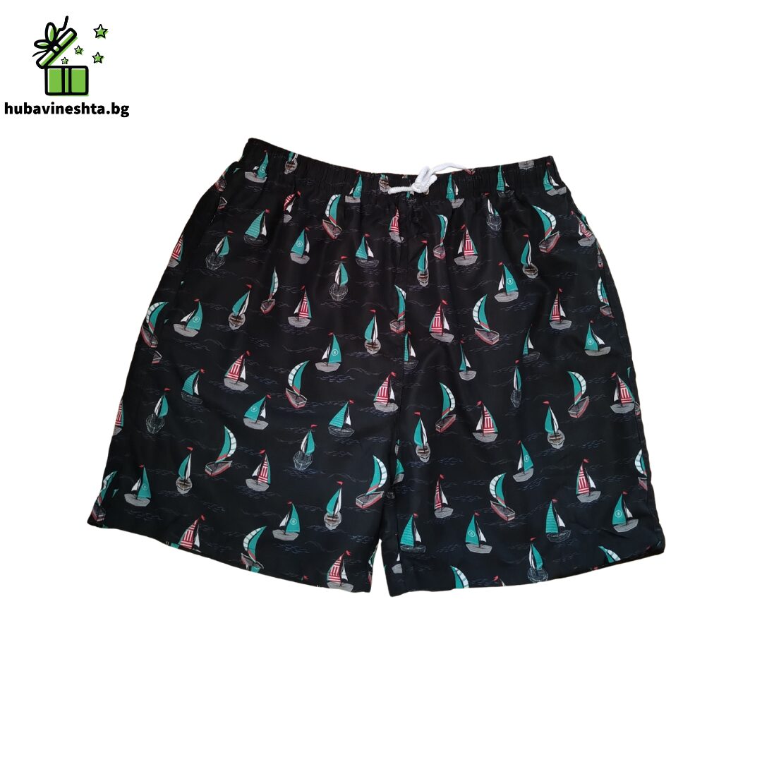 myjki shorti platnohodki 2 Мъжки шорти с платноходки – черни Мъжки шорти платноходки - отпред