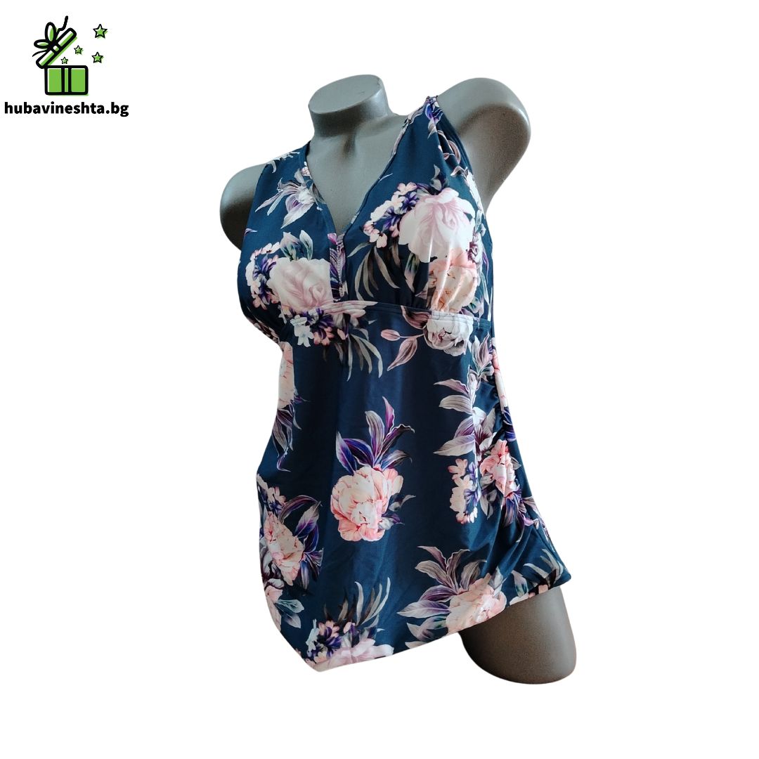 Banski tankini s bokser 10 1 Дамско танкини с боксер за голям бюст D–F и по-пълен корем – петролено Дамско танкини с боксер за голям бюст D–F и по-пълен корем – петролено - Image 2
