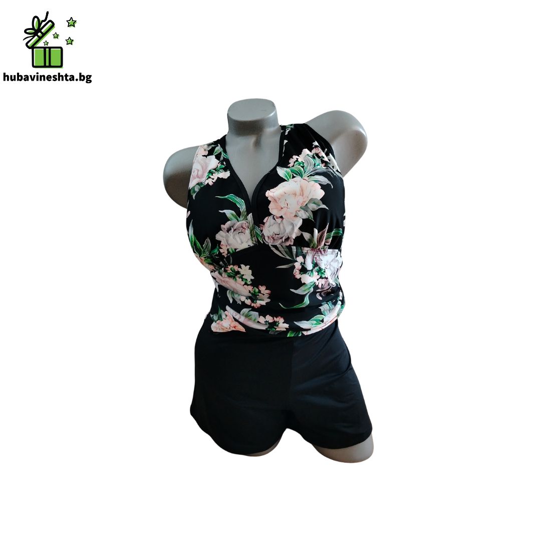 Banski tankini s bokser 13 Дамско танкини с боксер за голям бюст D–F и по-пълен корем – черно Дамско танкини с боксер за голям бюст D–F и по-пълен корем – черно - Image 5