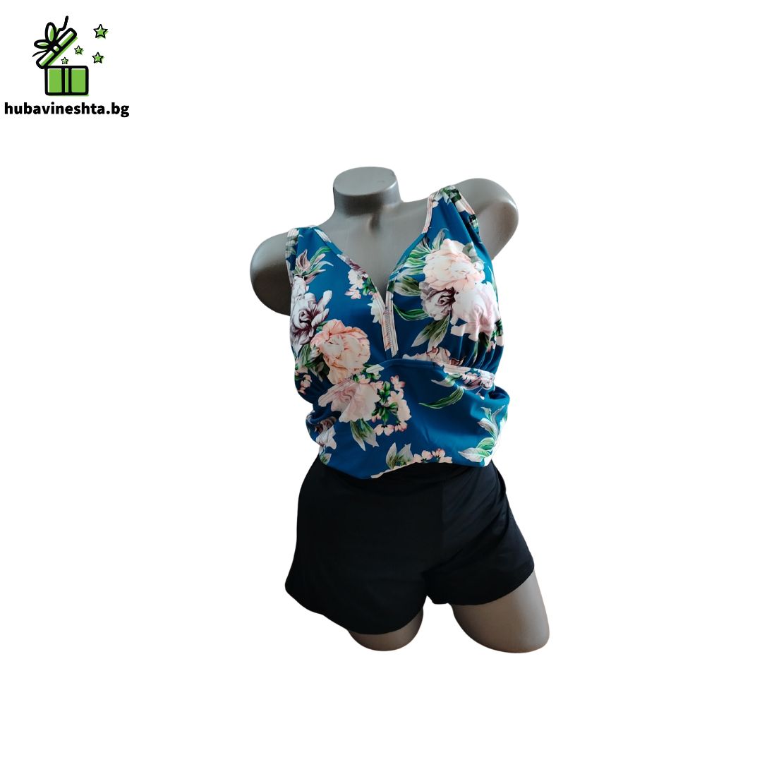 Banski tankini s bokser 8 Дамско танкини с боксер за голям бюст D–F и по-пълен корем – синьо Дамско танкини с боксер за голям бюст D–F и по-пълен корем – синьо - Image 3