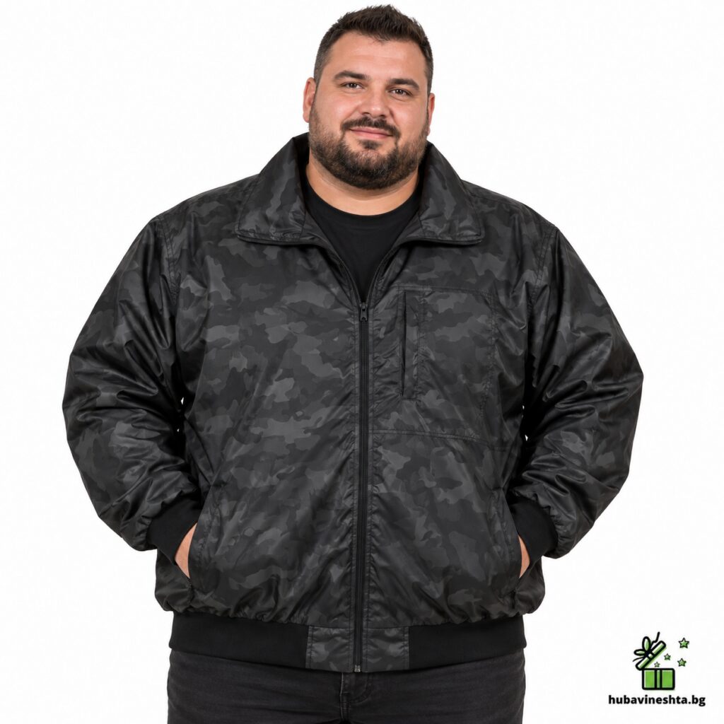 Мъжко яке голям размер – черен камуфлаж, 7XL–12XL